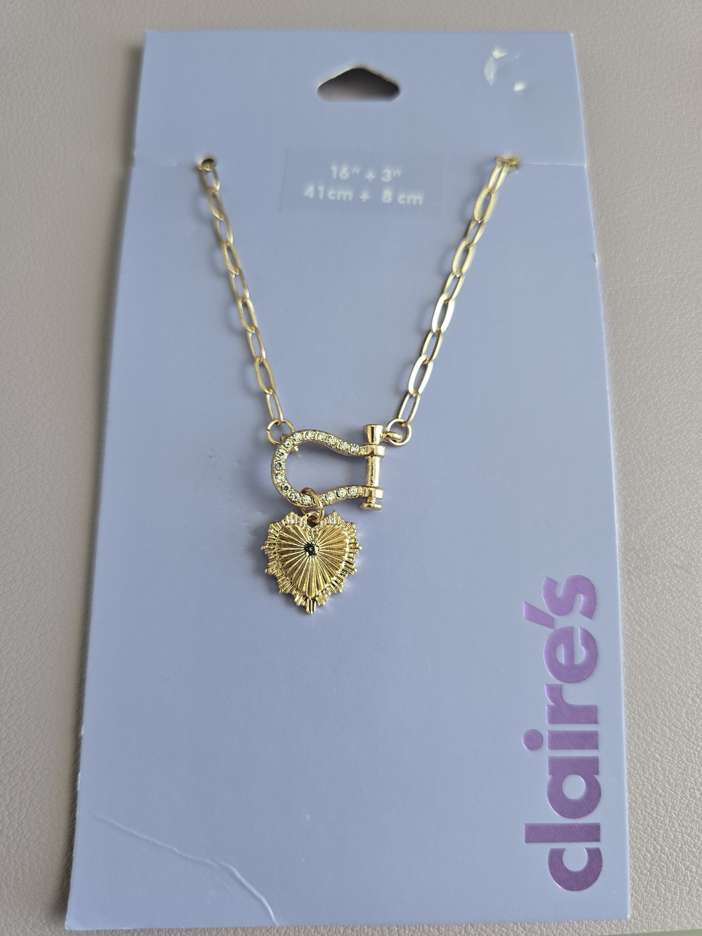 Claire's Gold Heart Pendant Necklace with Sparkle Clasp, New with Tags!